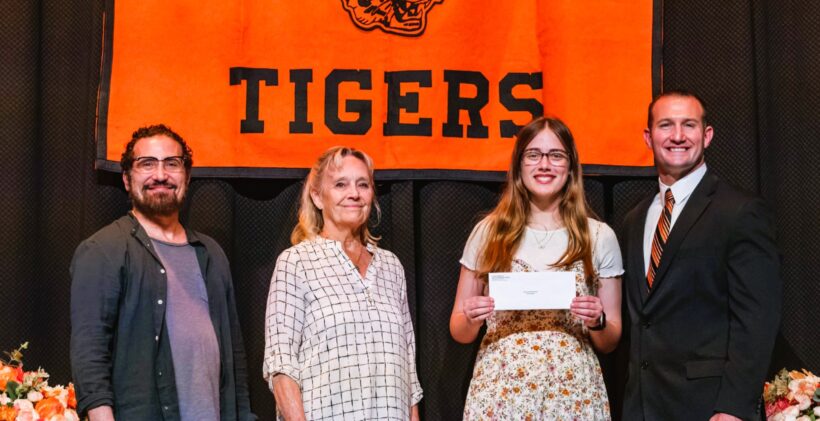 (Photo: HHS student Olivia Keoppen with Principal Kyle Sosnovik, Rotarians Catherine Rust and Dean Hickey. Courtesy Photo for WRNJ)
