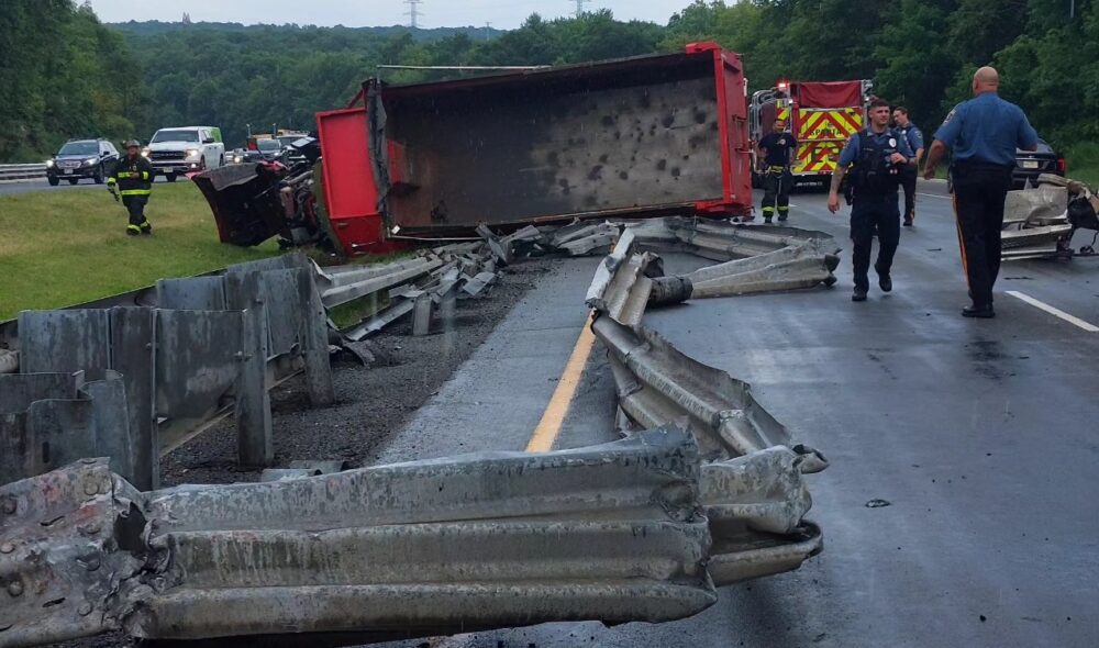 Driver injured after dump truck overturns on Route 15 in Sussex County ...